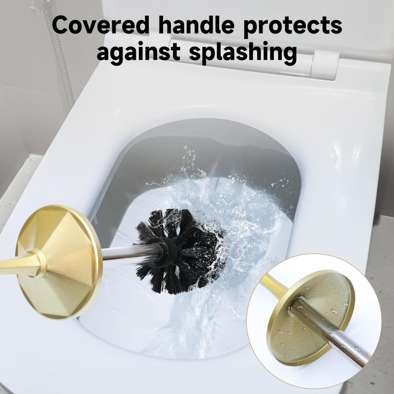UNCONSIL Gold Toilet Brush and Holder Extra Long Handled Toilet Brush for Bathroom Stainless Steel Heavy Duty Toilet Bowl Brush Deep Cleaning Modern Toilet Cleaner Brush -Space Saving  Covered Brush  Durable - Image 4